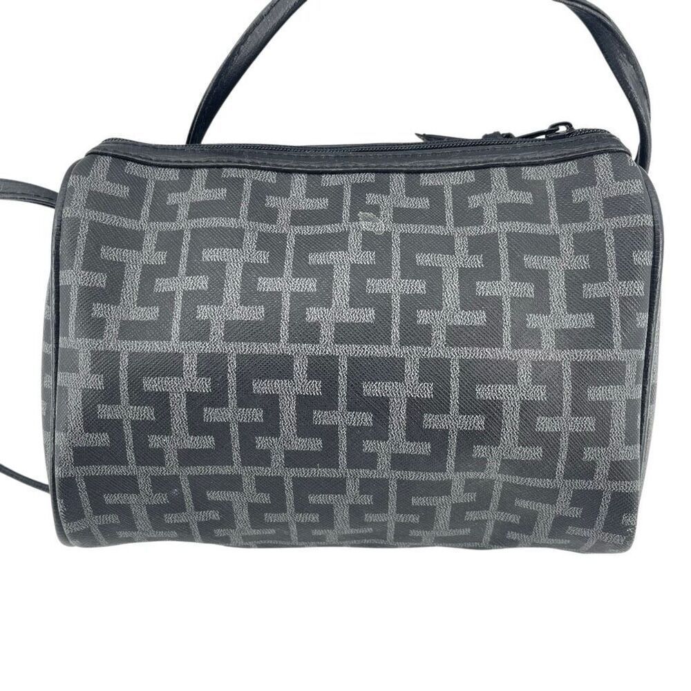 Sarné Vintage Monogram Faux Leather Shoulder Crossbody Bag Black Gray - Picture 4 of 14